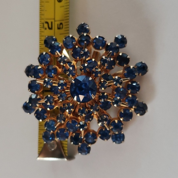 Vintage Blue Rhinestone Cluster Pin Brooch - Picture 5 of 6